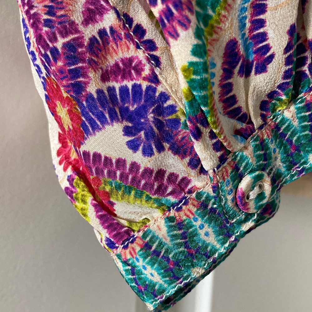 Johnny Was XL Noellie 100% silk Multicolor Paisley Blouse Long Sleeves - Picture 5 of 14
